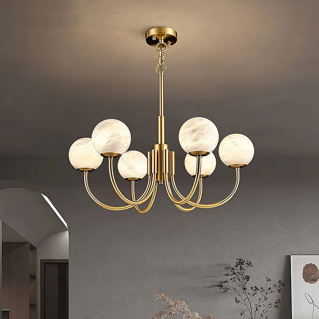 Alabaster 6‑10 Heads Globe Chandelier