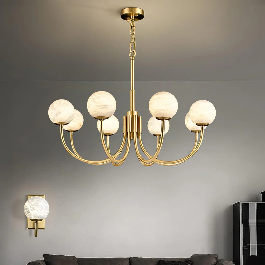 Alabaster 6‑10 Heads Globe Chandelier