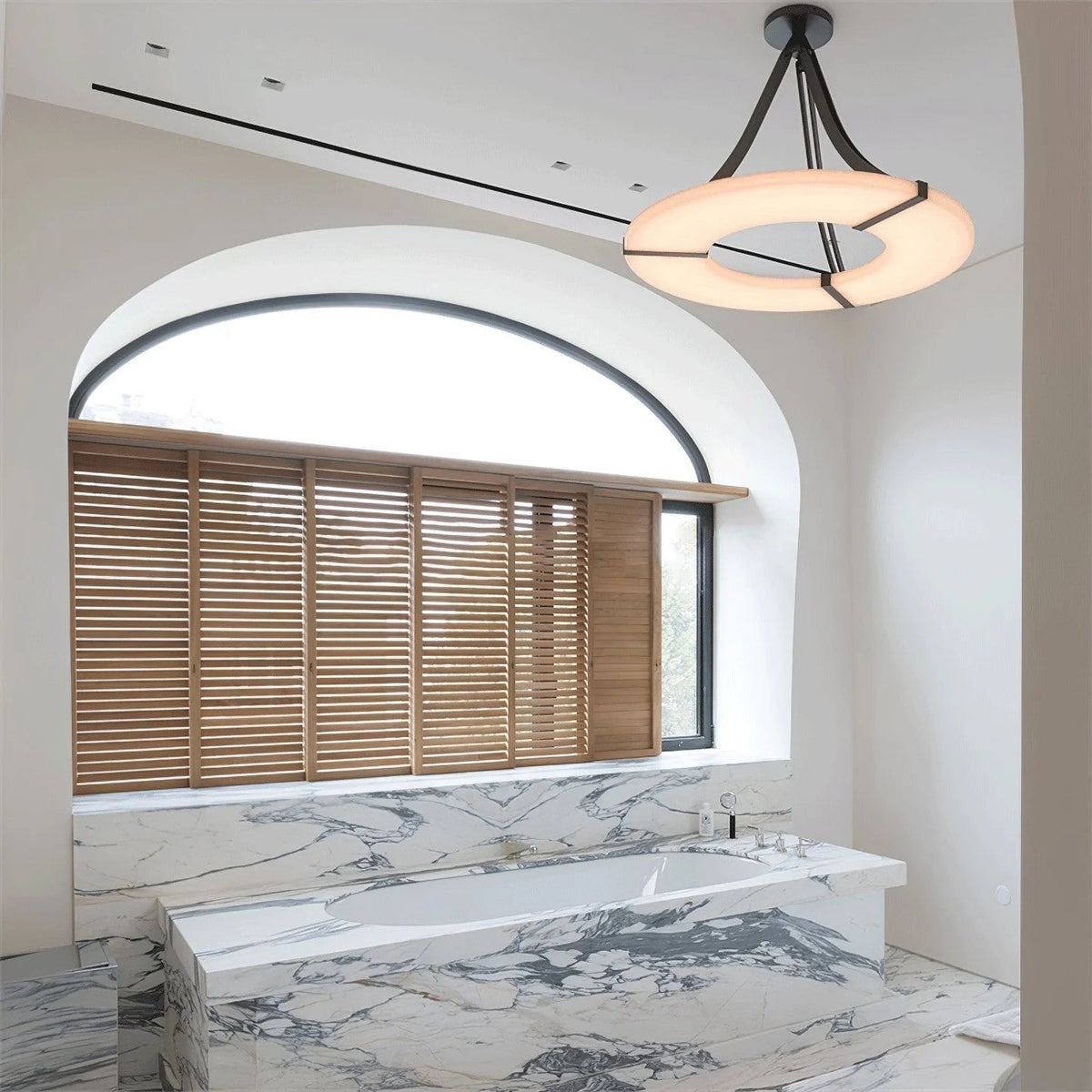 Halo Alabaster Pendant Light – Black & White LED Chandelier