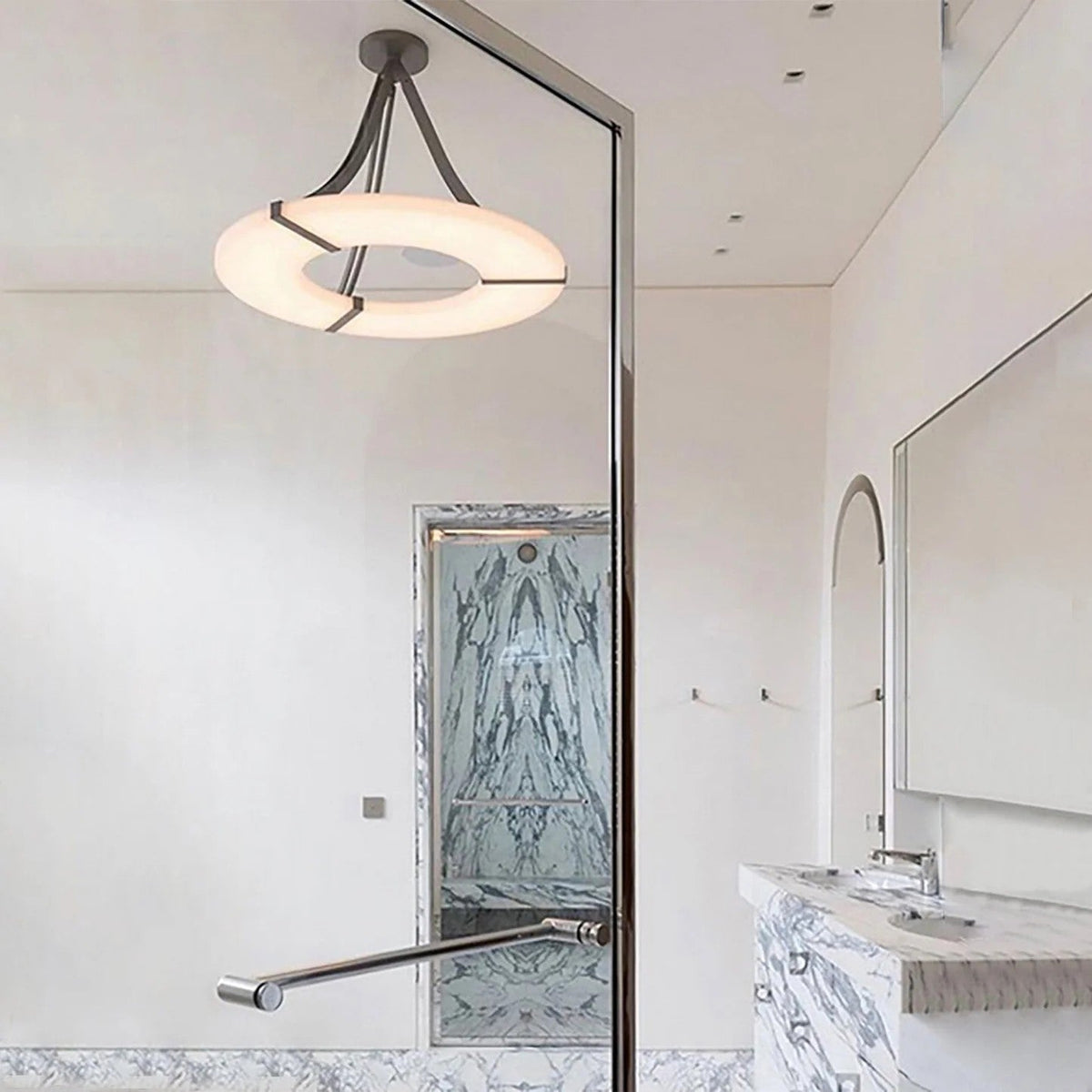 Halo Alabaster Pendant Light – Black & White LED Chandelier