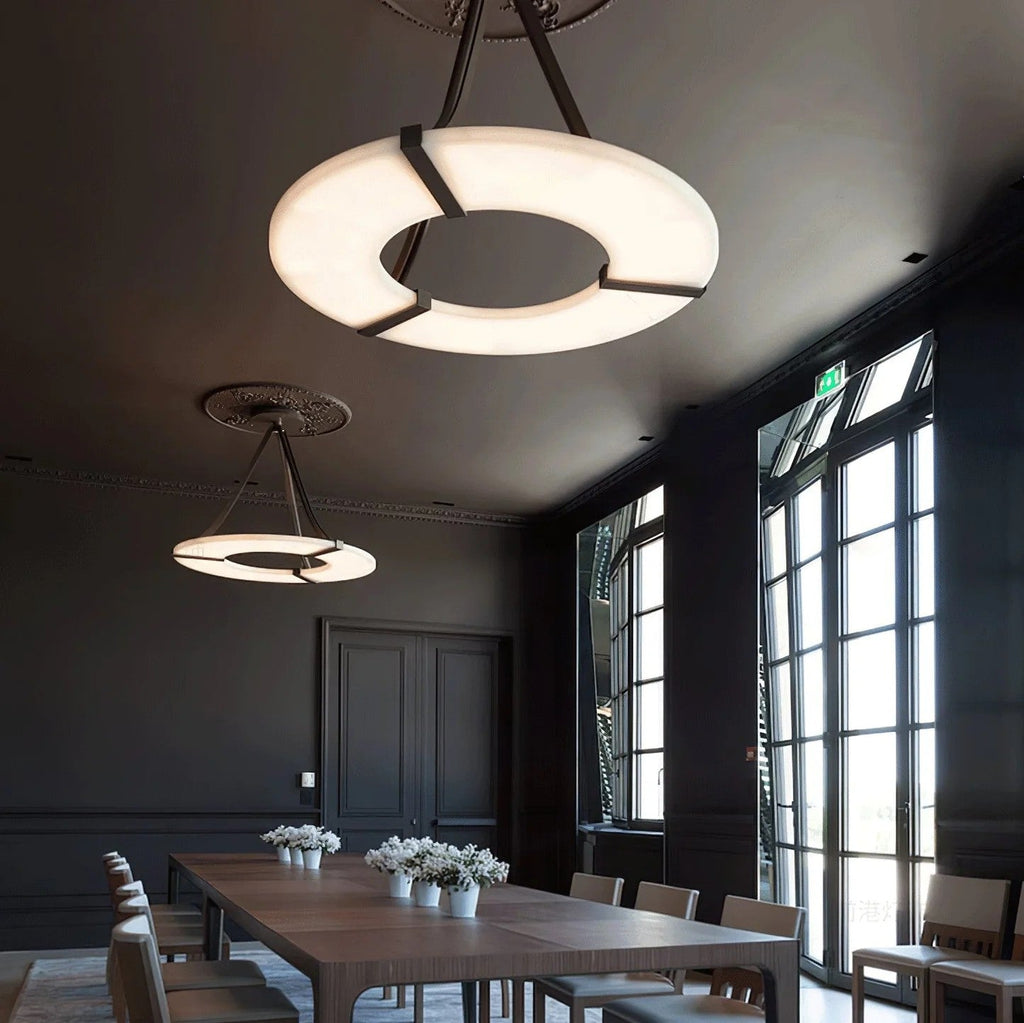 Halo Alabaster Pendant Light – Black & White LED Chandelier