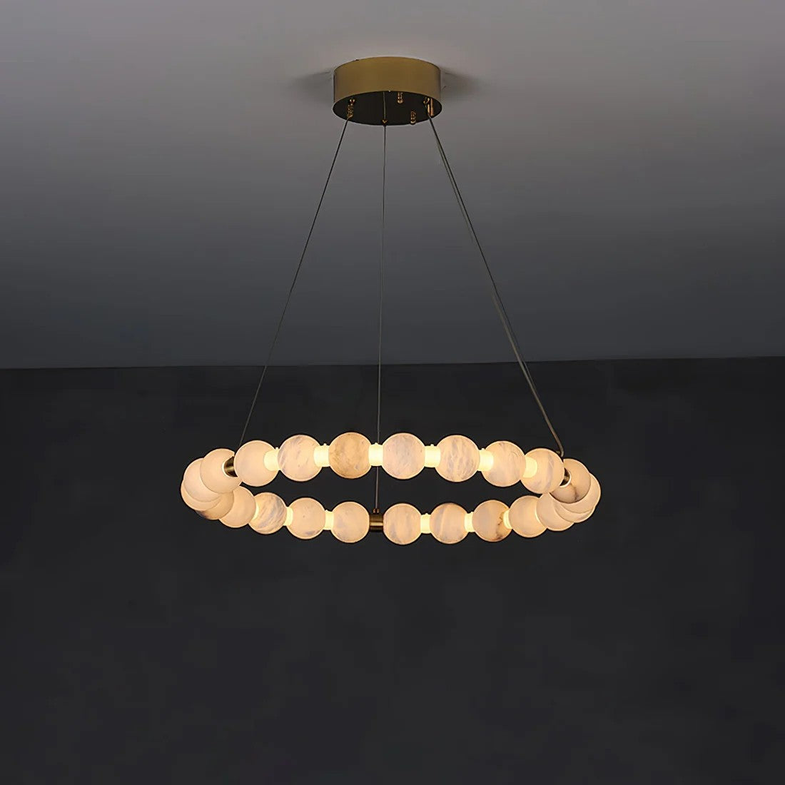 Orb Ring Alabaster Chandelier – Gold White, 23.6‑39.4 Diameters