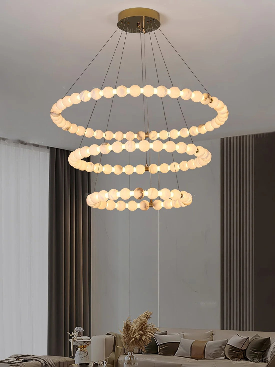 Orb Ring Alabaster Chandelier – Gold White, 23.6‑39.4 Diameters