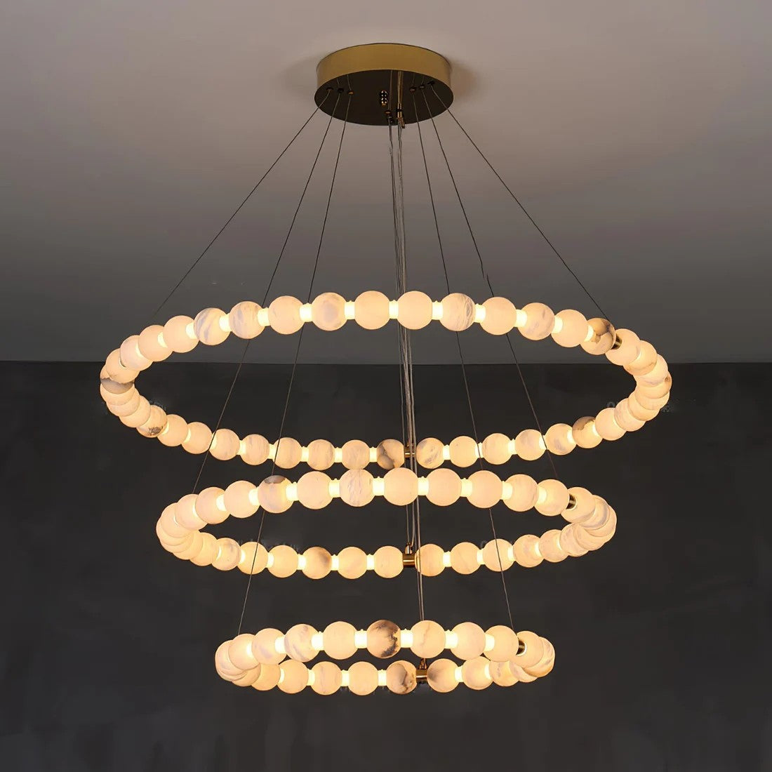 Orb Ring Alabaster Chandelier – Gold White, 23.6‑39.4 Diameters
