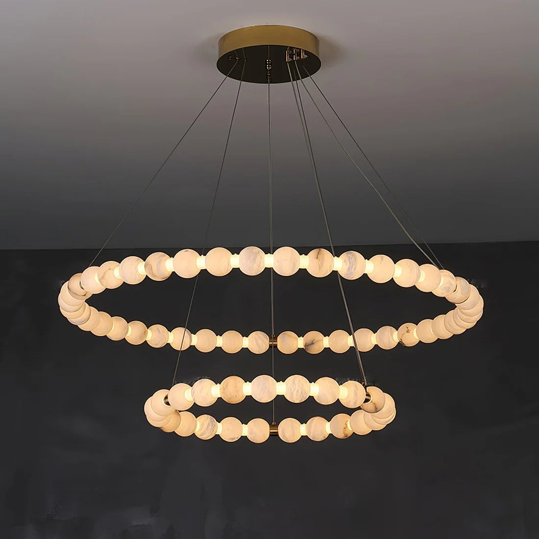 Orb Ring Alabaster Chandelier – Gold White, 23.6‑39.4 Diameters
