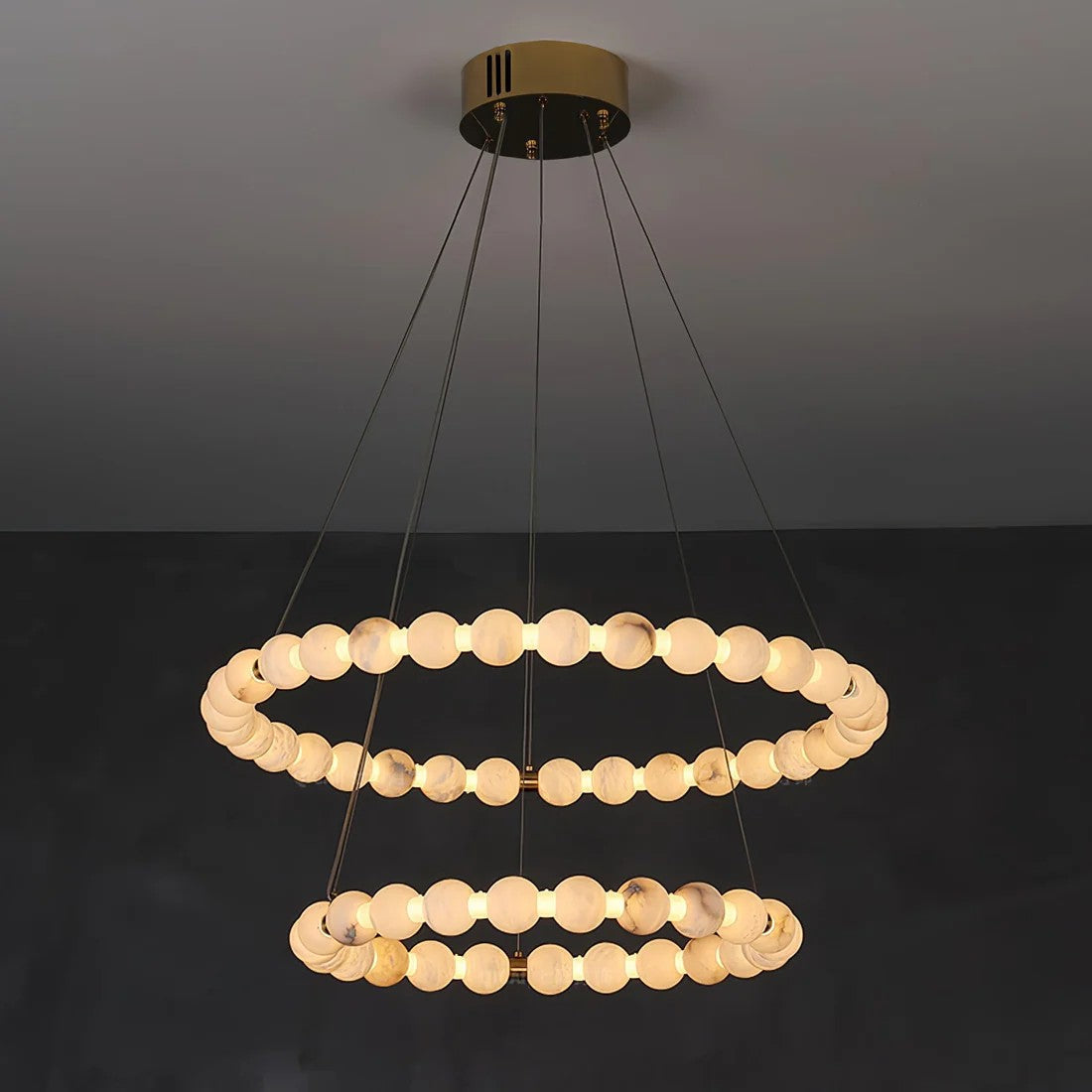Orb Ring Alabaster Chandelier – Gold White, 23.6‑39.4 Diameters