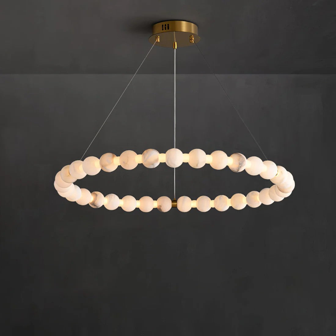Orb Ring Alabaster Chandelier – Gold White, 23.6‑39.4 Diameters