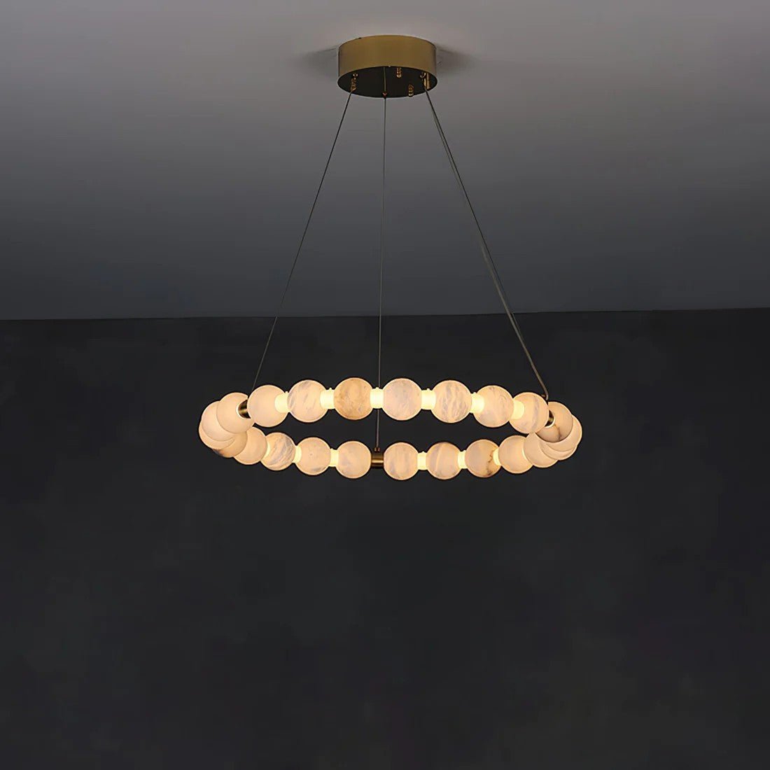 Orb Ring Alabaster Chandelier – Gold White, 23.6‑39.4 Diameters
