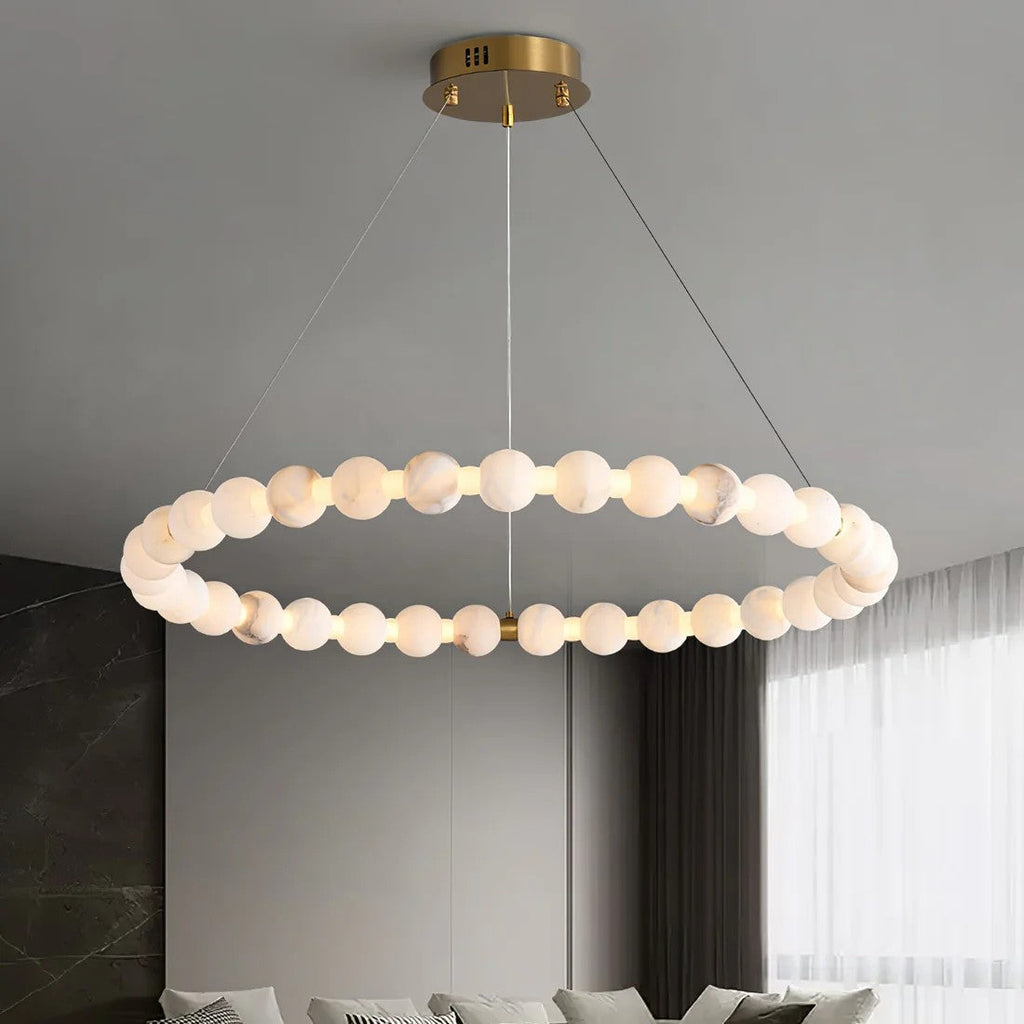 Orb Ring Alabaster Chandelier – Gold White, 23.6‑39.4 Diameters