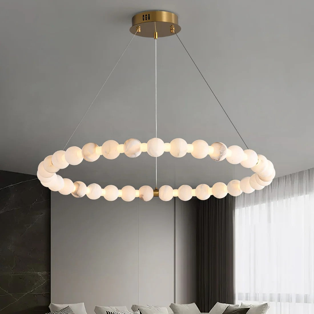 Orb Ring Alabaster Chandelier – Gold White, 23.6‑39.4 Diameters