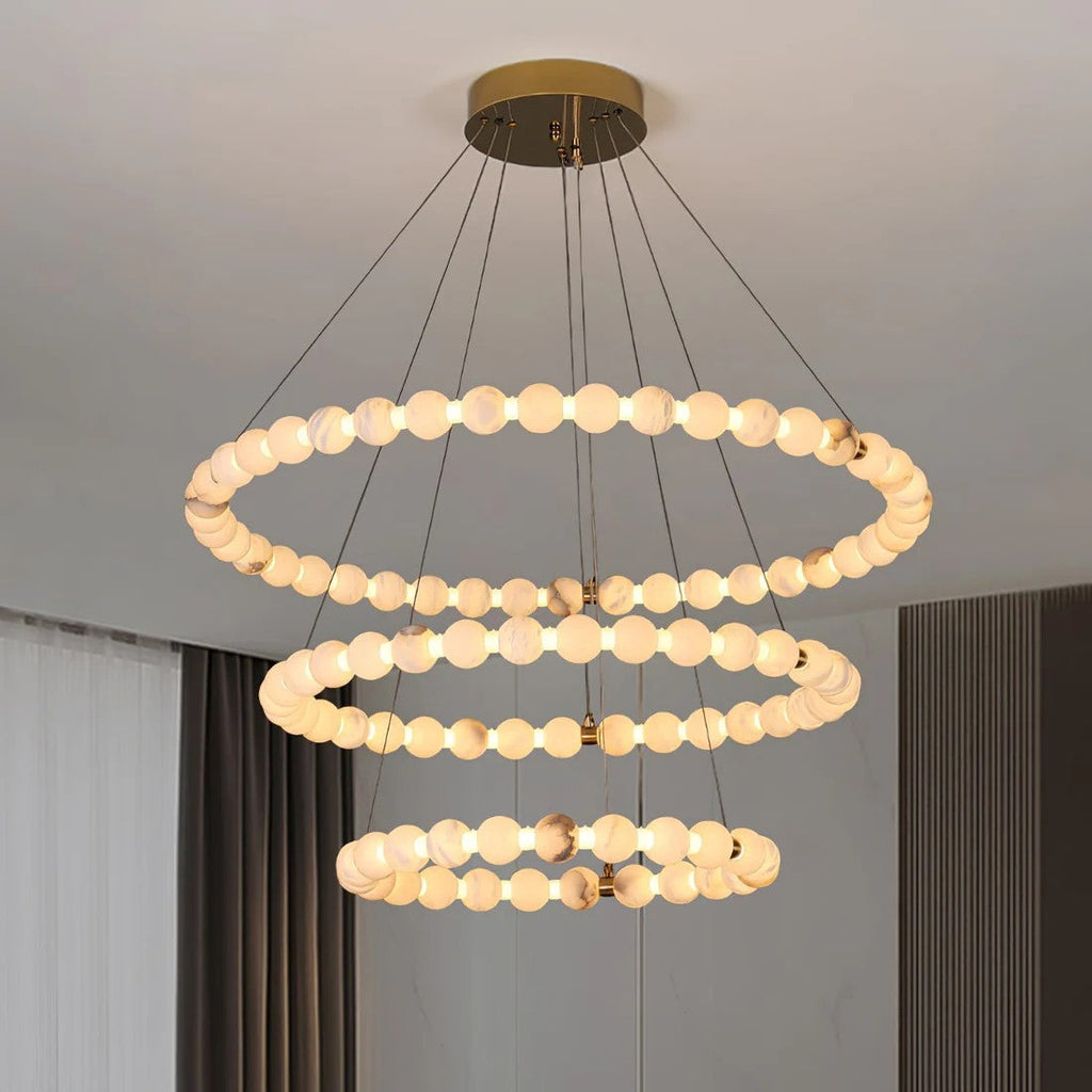 Orb Ring Alabaster Chandelier – Gold White, 23.6‑39.4 Diameters