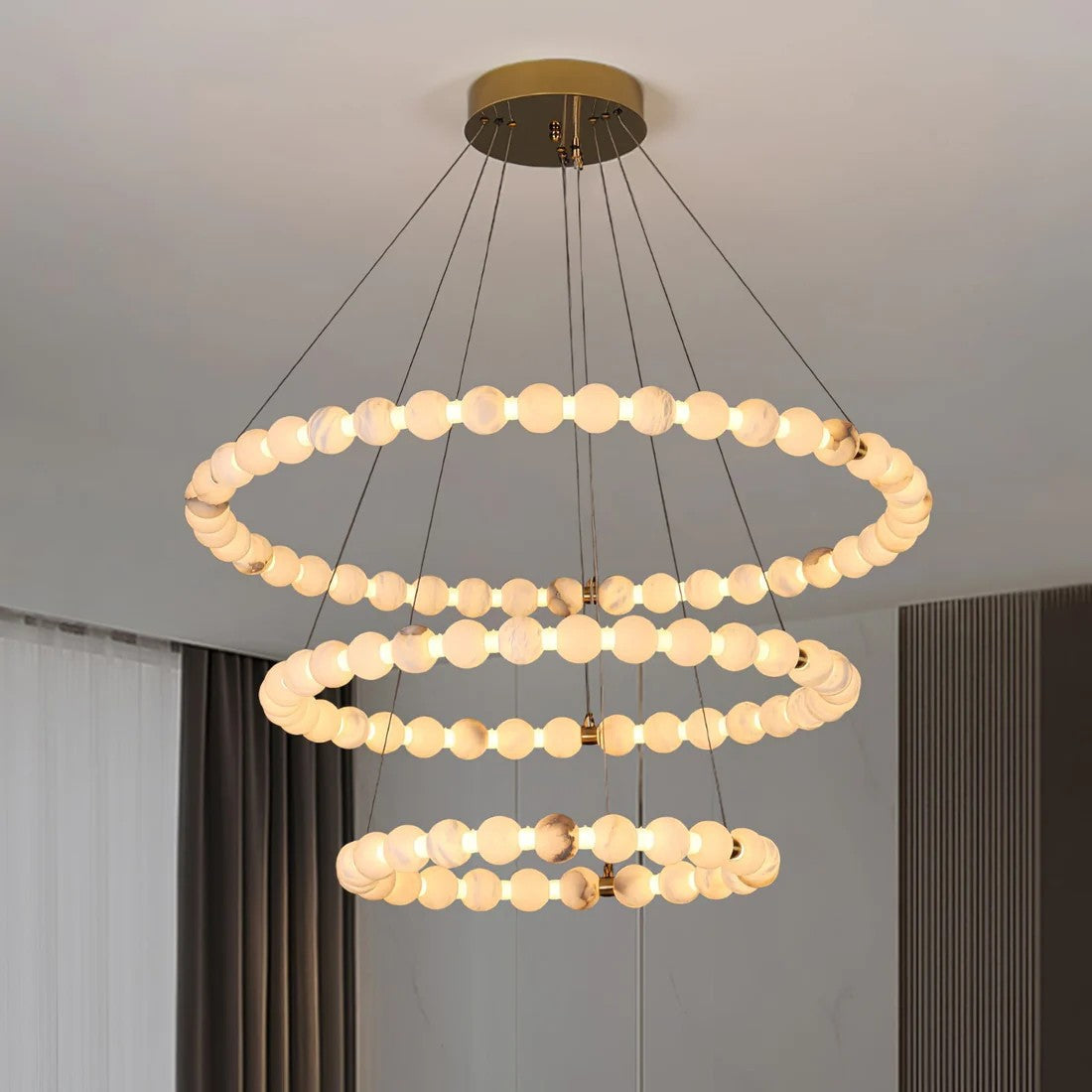 Orb Ring Alabaster Chandelier – Gold White, 23.6‑39.4 Diameters