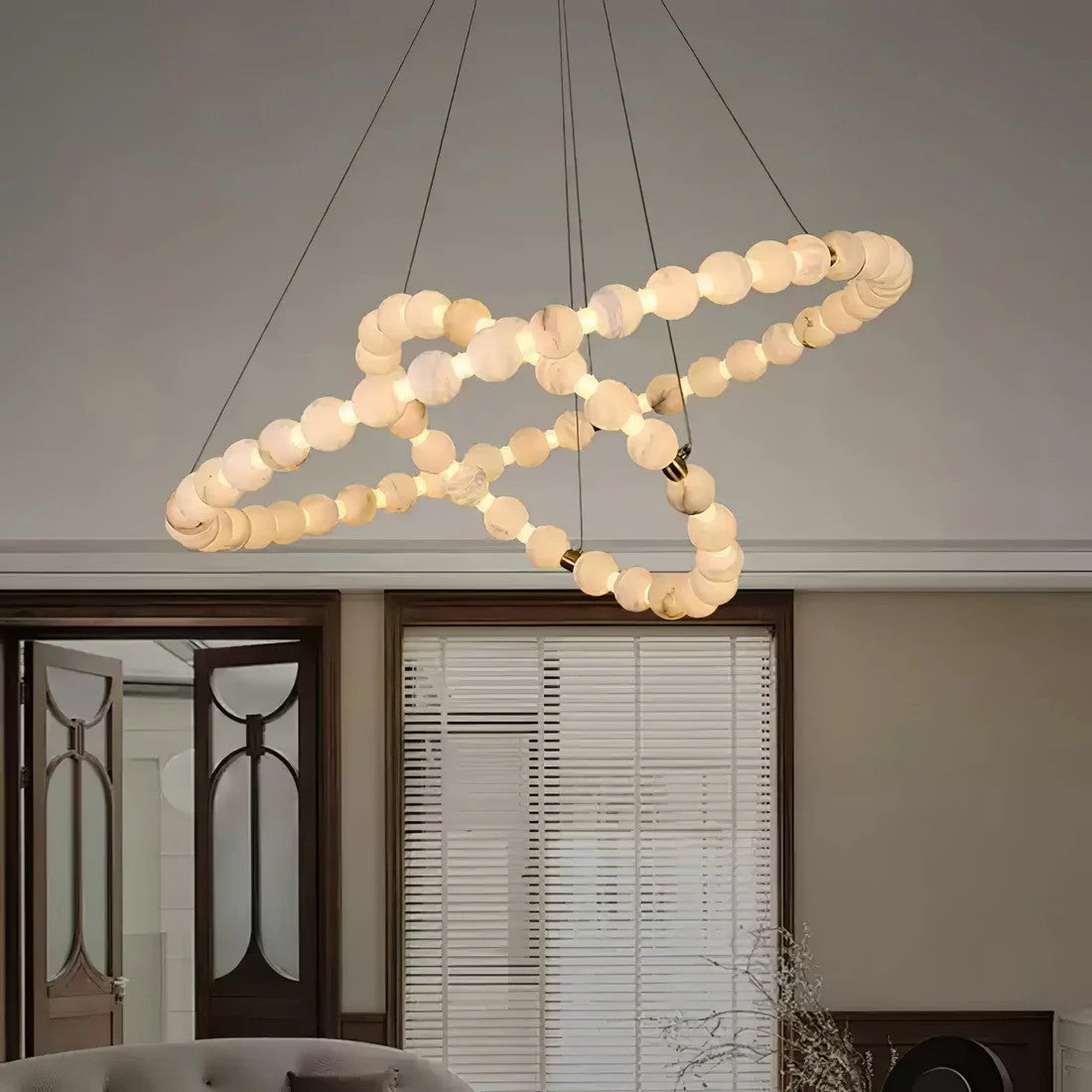 Orb Ring Alabaster Chandelier – Gold White, 23.6‑39.4 Diameters