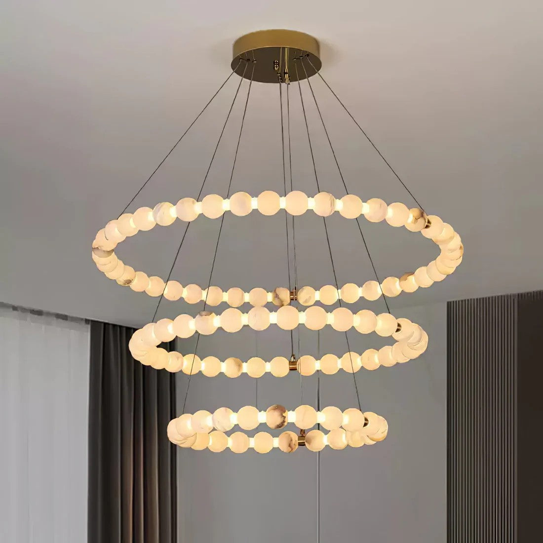 Orb Ring Alabaster Chandelier – Gold White, 23.6‑39.4 Diameters