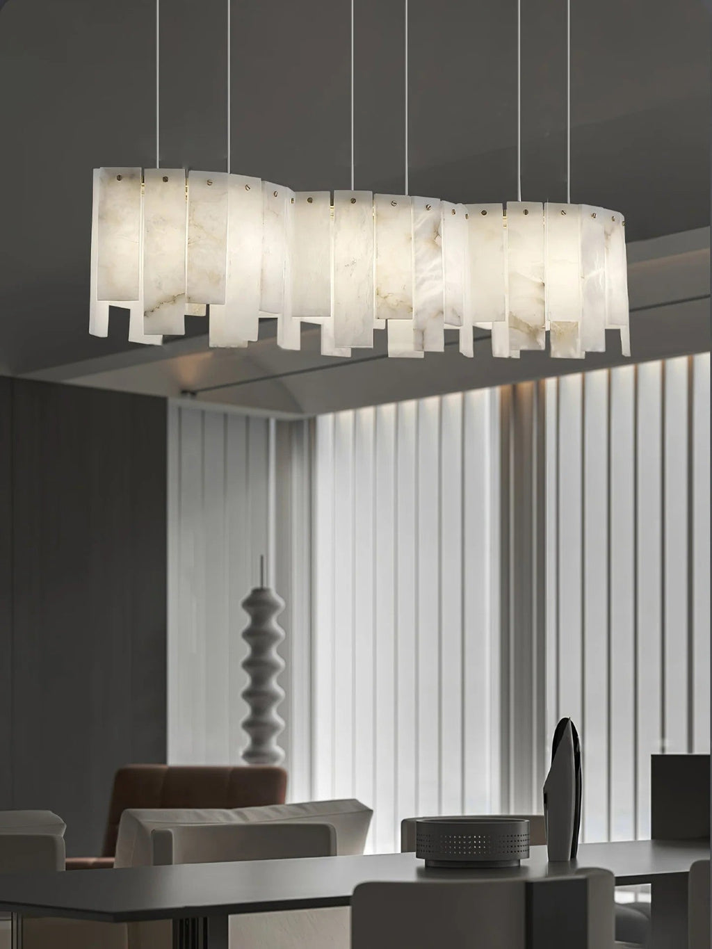 Alabaster Pendant Lamp with Gold & White Finish