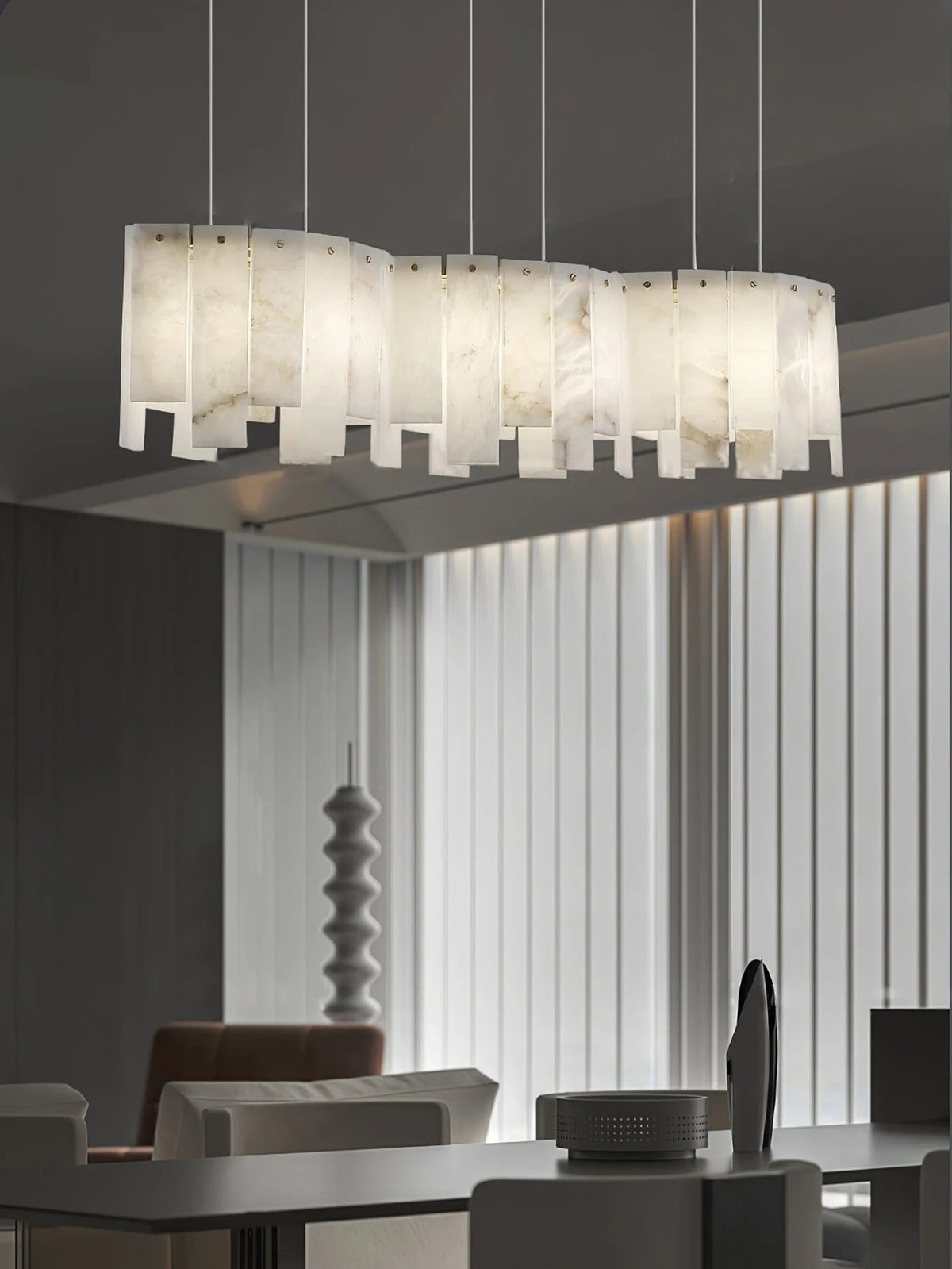 Alabaster Pendant Lamp with Gold & White Finish