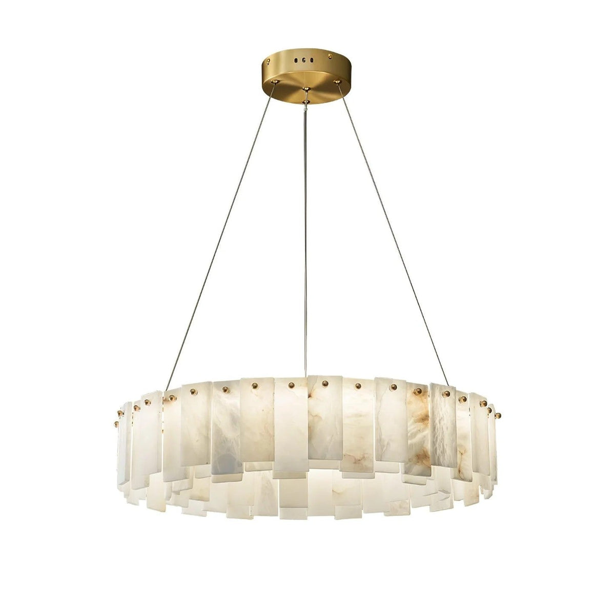 Heavenly Glow Alabaster Round Brass & White Chandelier