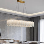 Heavenly Glow Alabaster Round Brass & White Chandelier