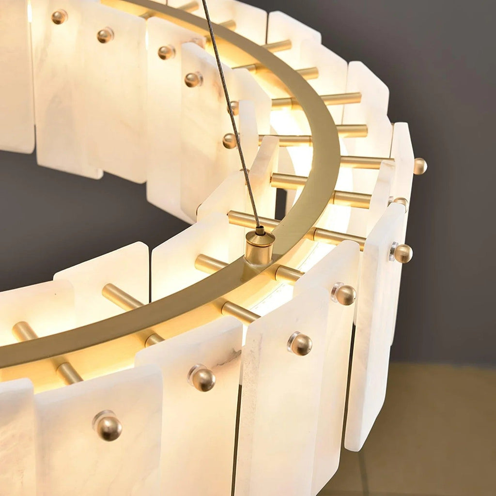 Heavenly Glow Alabaster Round Brass & White Chandelier