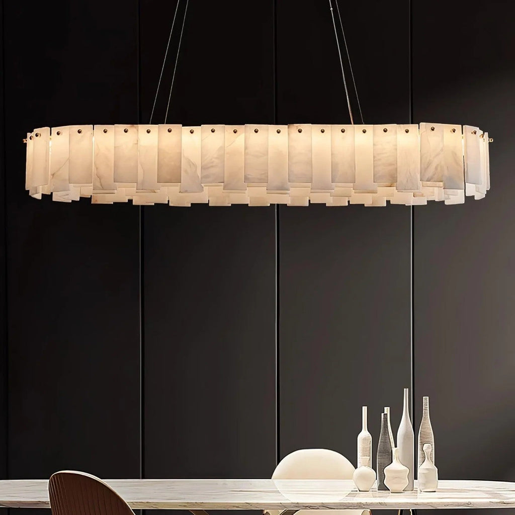 Heavenly Glow Alabaster Round Brass & White Chandelier