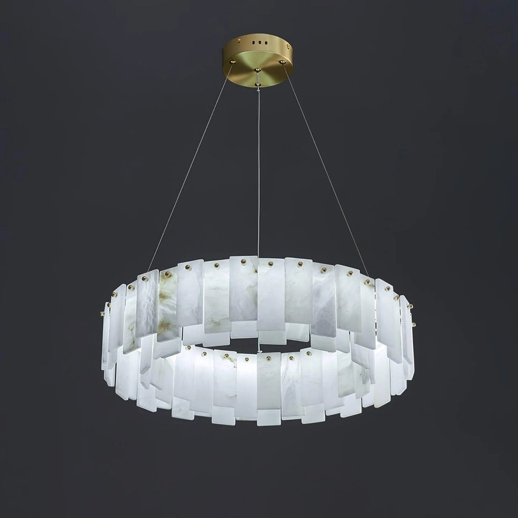 Heavenly Glow Alabaster Round Brass & White Chandelier