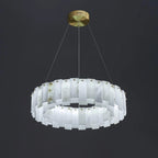 Heavenly Glow Alabaster Round Brass & White Chandelier