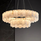 Heavenly Glow Alabaster Round Brass & White Chandelier