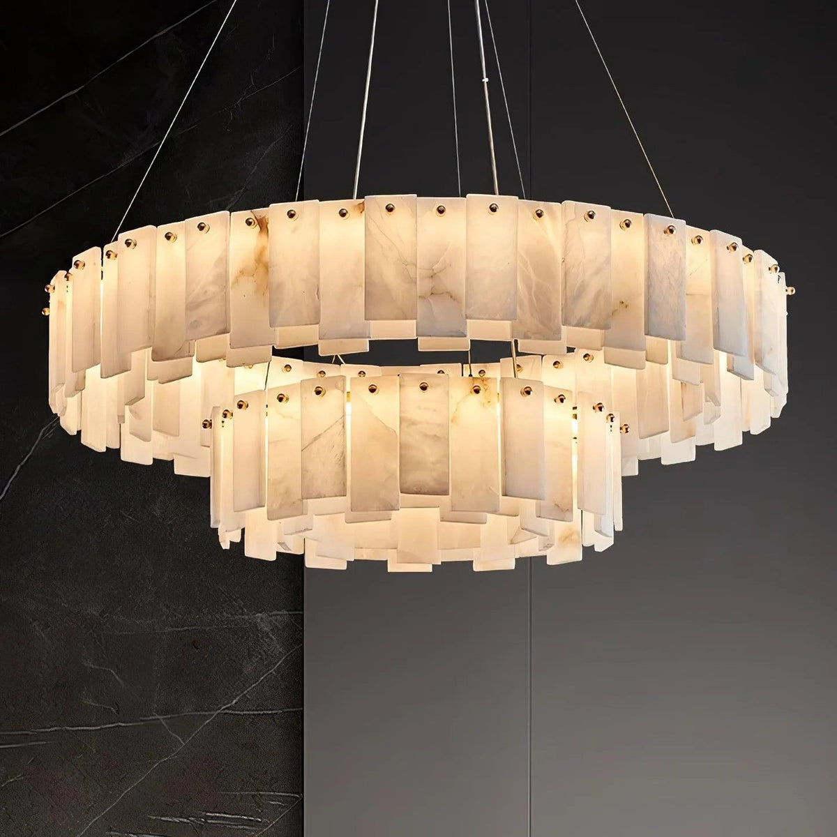 Heavenly Glow Alabaster Round Brass & White Chandelier