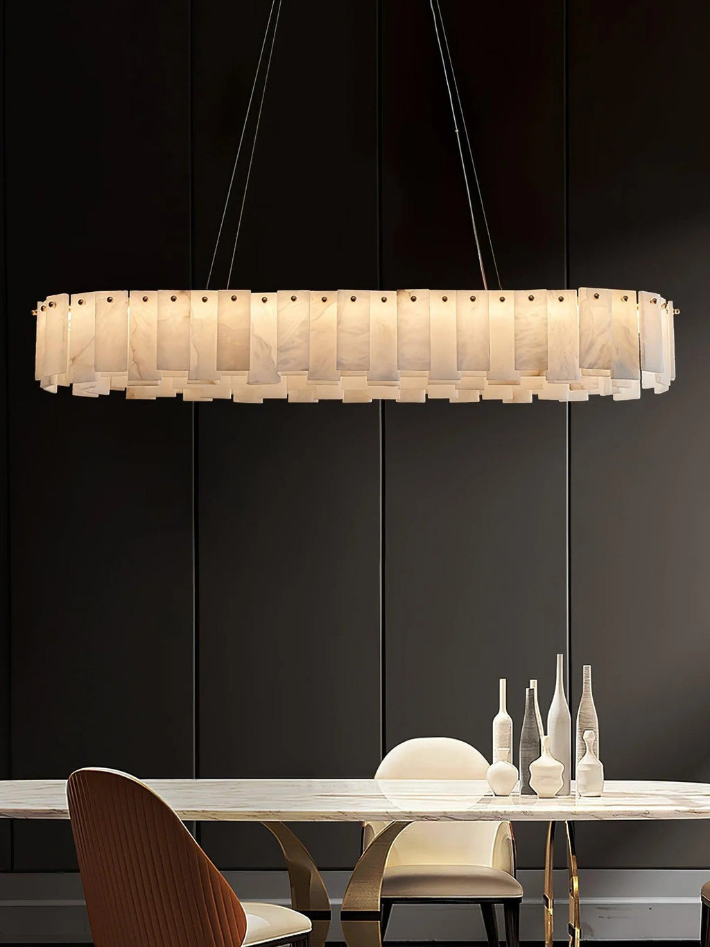 Heavenly Glow Alabaster Round Brass & White Chandelier