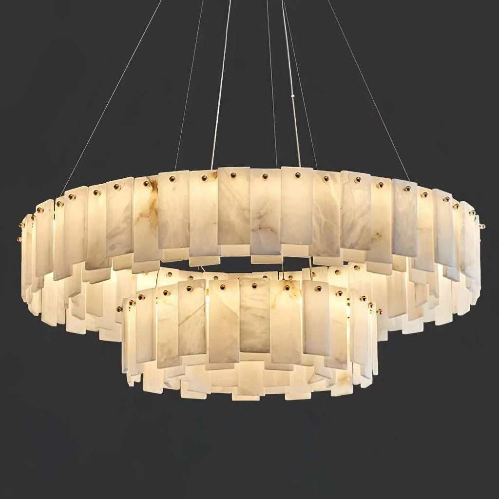 Heavenly Glow Alabaster Round Brass & White Chandelier