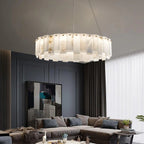Heavenly Glow Alabaster Round Brass & White Chandelier