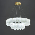 Heavenly Glow Alabaster Round Brass & White Chandelier