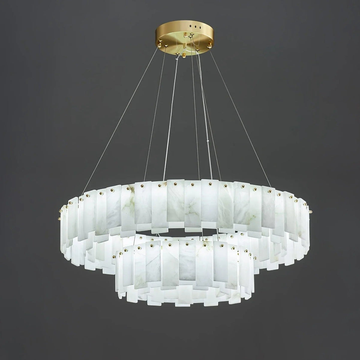 Heavenly Glow Alabaster Round Brass & White Chandelier