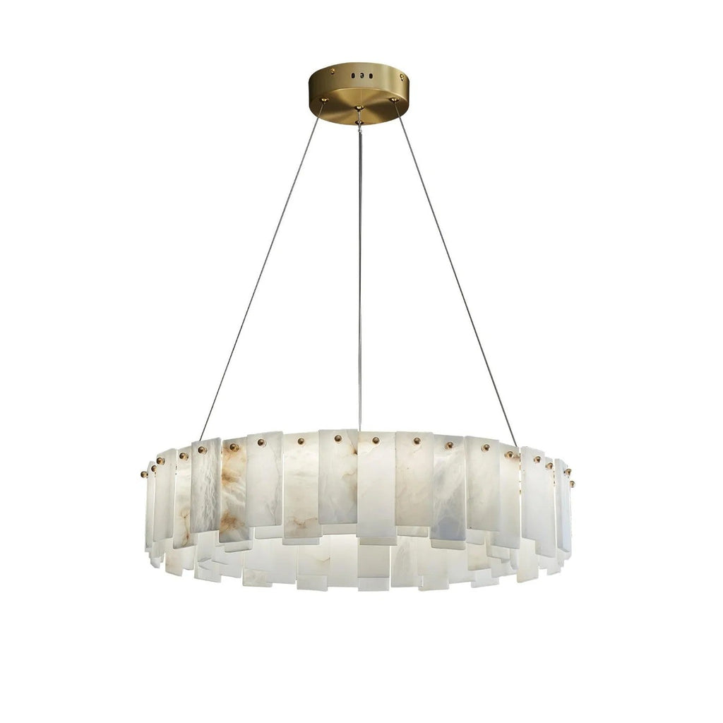Heavenly Glow Alabaster Round Brass & White Chandelier