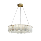 Heavenly Glow Alabaster Round Brass & White Chandelier