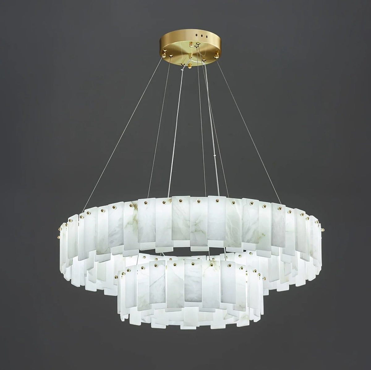 Heavenly Glow Alabaster Round Brass & White Chandelier