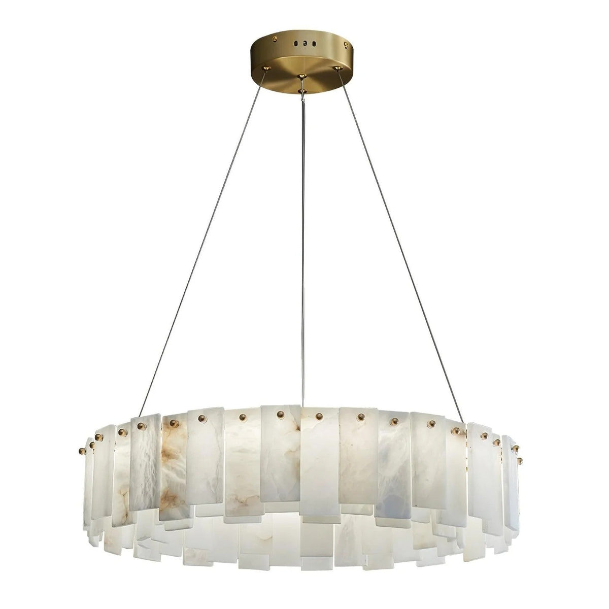 Heavenly Glow Alabaster Round Brass & White Chandelier