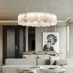 Heavenly Glow Alabaster Round Brass & White Chandelier