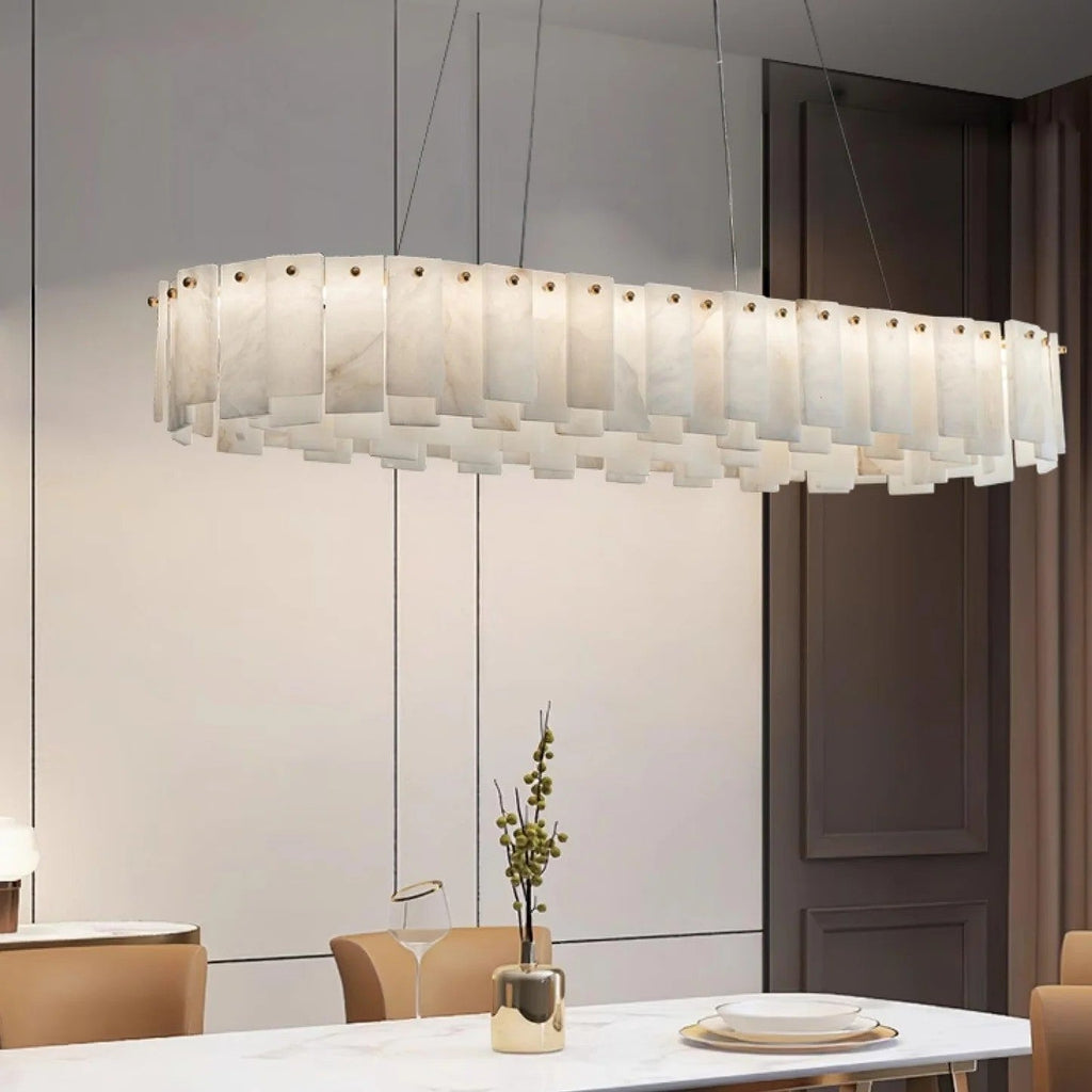 Heavenly Glow Alabaster Round Brass & White Chandelier