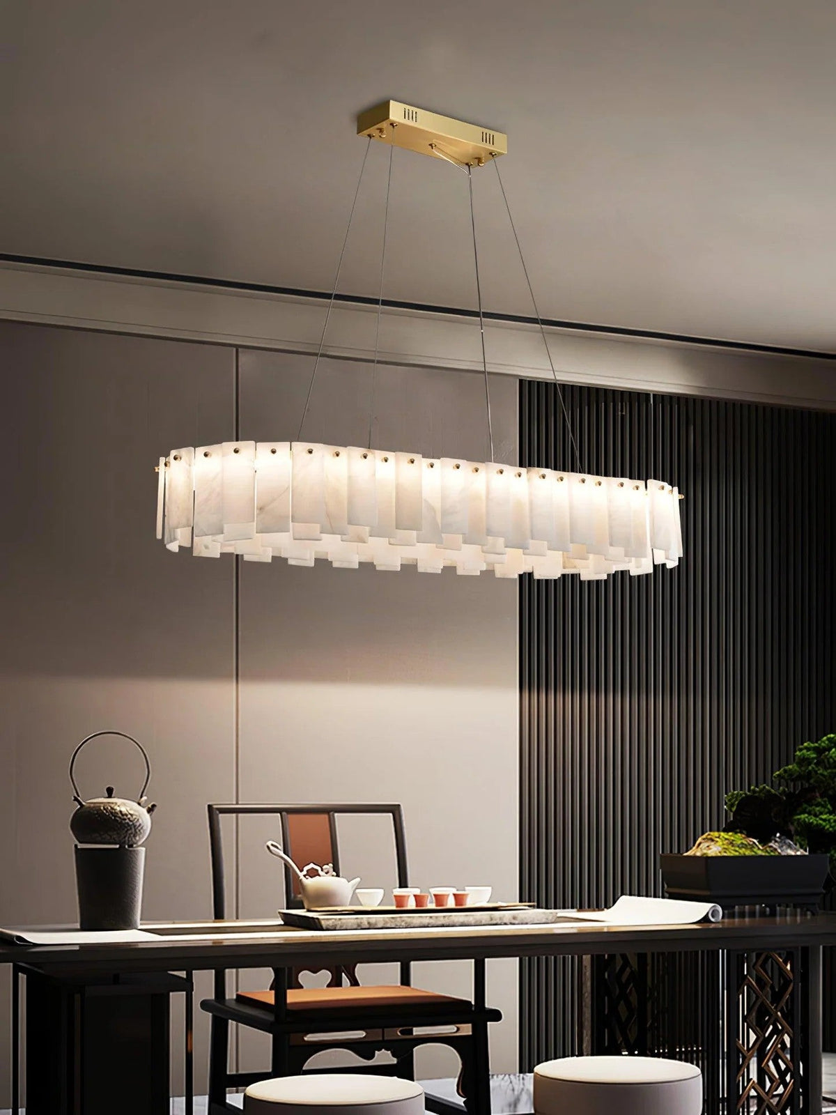 Heavenly Glow Alabaster Round Brass & White Chandelier