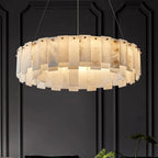 Heavenly Glow Alabaster Round Brass & White Chandelier