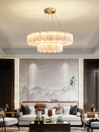 Heavenly Glow Alabaster Round Brass & White Chandelier