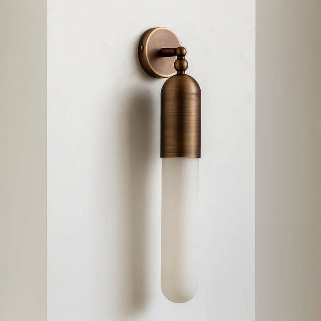 Alabaster Slim Brass Tube Wall Sconce