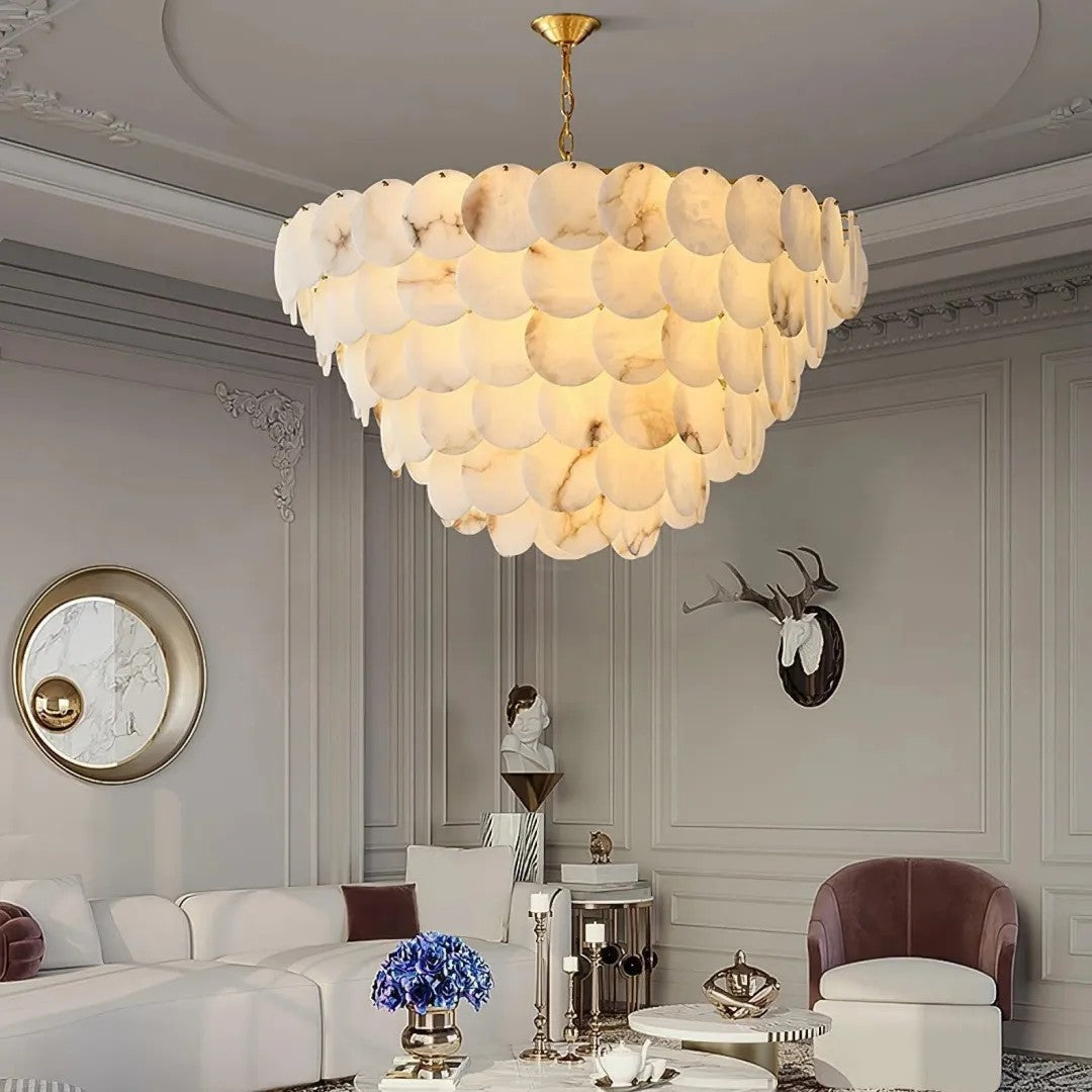 Alabaster Tusrsic Petal Cluster 6 Tier Chandelier