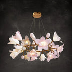 Noir Pink Ceramic Bloom Round Branch Chandelier