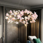 Noir Pink Ceramic Bloom Round Branch Chandelier