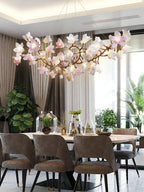 Noir Pink Ceramic Bloom Round Branch Chandelier