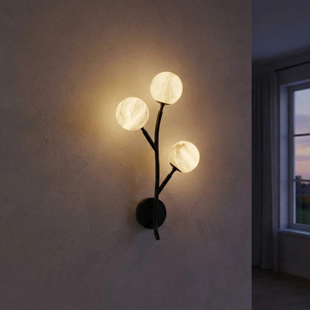 Arber Branch Triple Bloom Alabaster Wall Sconce