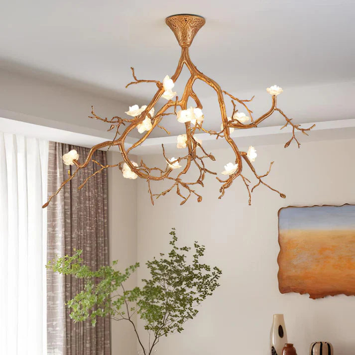 Noir Ceramic Bloom Branch Chandelier W47″