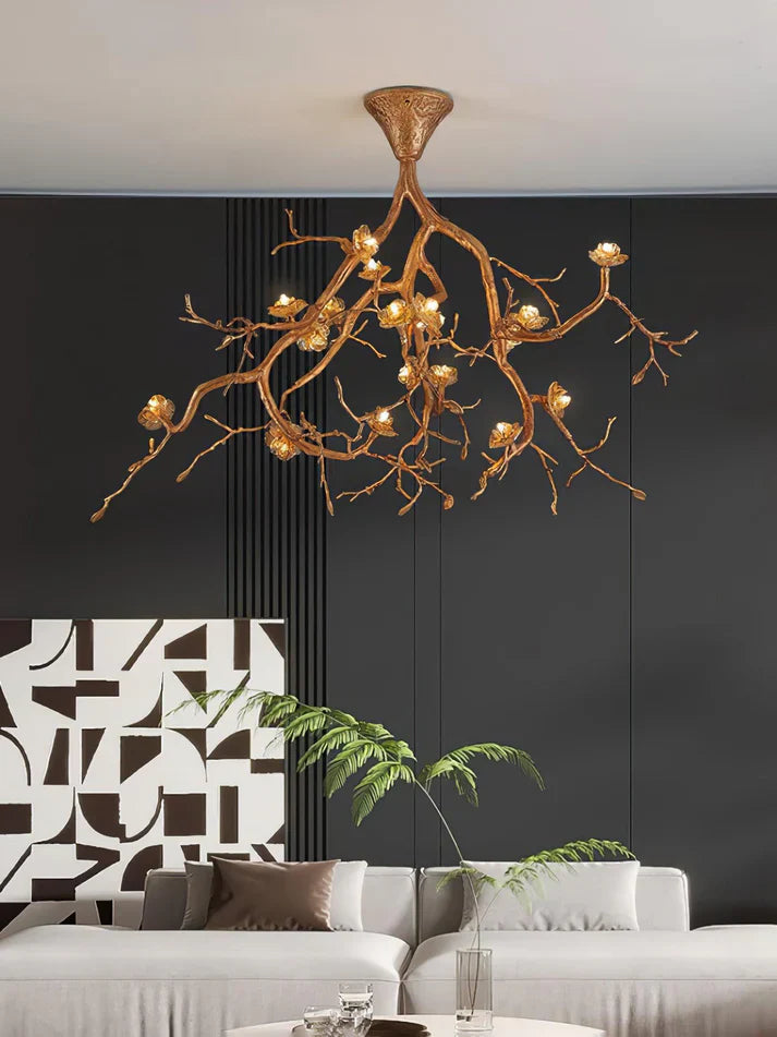 Noir Ceramic Bloom Branch Chandelier W47″
